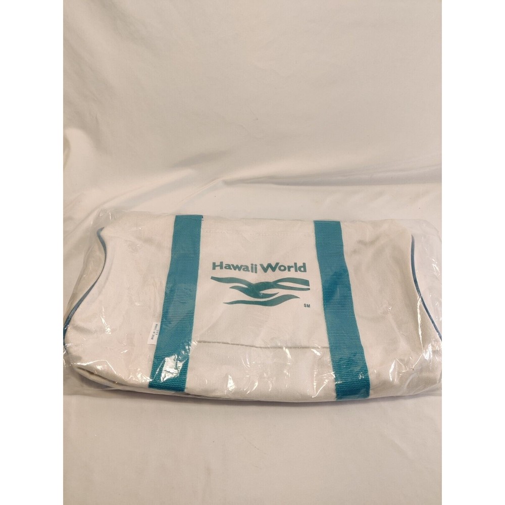 Hawaii World White Teal Strap Carry On Duffle Bag Vintage UNITED AIRLINES NIP